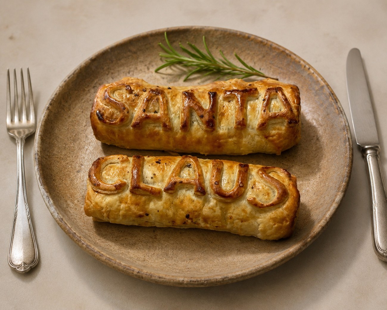 Sausage rolls on a ceramic plate